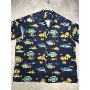 Nautica Mens Hawaiian Shirt size XXL Fish All Over Short‎ Sleeve Button Up Blue